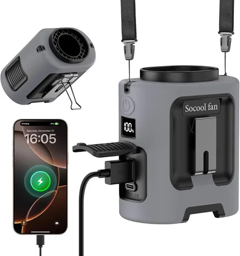 Socool - Ventilador de cintura portátil de 5000 mAh, recargable, mini ventilador personal con 13000 RPM y 4 velocidades ajustables, enfriamiento de
