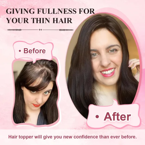 Miniatura 6 de Toppers para el cabello para mujeres con cabello fino, 12 pulgadas, sin flequillo, 100% cabello humano real, densidad del 150%, #4P27, castaño medio