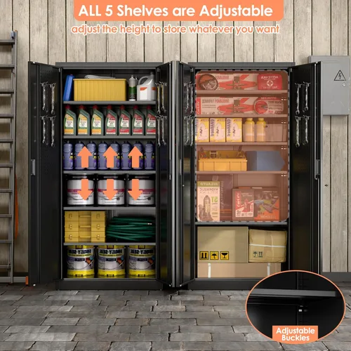 Miniatura 4 de 71" Black Lockable Metal Storage Cabinet, Garage Steel Cabinet with 5 Adjustable Shelves, 2 Locking Doors, Tool & File Organizer for Home, Office