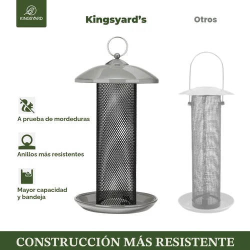 Miniatura 5 de Comederos para pinzones de Kingsyard para exteriores colgantes, comedero de pájaros de tubo de malla metálica para semillas de nyjer/cardo, 2.5 Gris