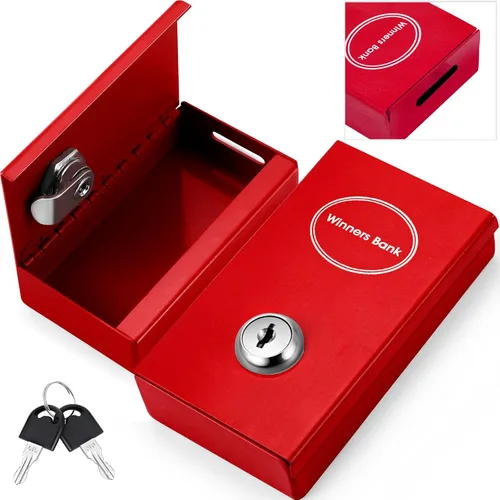 Miniatura 16 de Reallnaive 1 Paquete Caja de Metal para Apostadores Tamaño de Bolsillo Banco Ganador Caja de Dinero de Casino con 2 Llaves Caja Fuerte Portátil