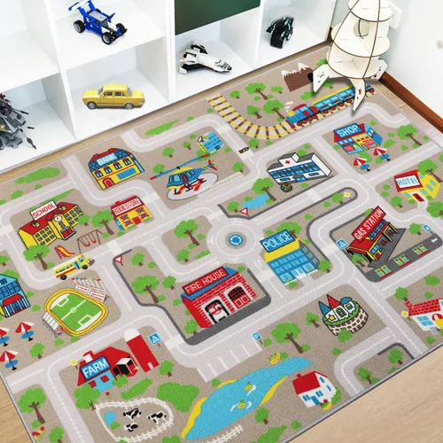 Miniatura 12 de Capslpad Alfombra Educativa para Niños Alfombra de Juego 5' x 2.7' Alfombra de Carretera de Tráfico Alfombra de Juego de Coches para Niños Alfombra