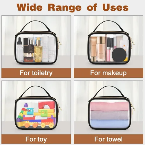 Miniatura 6 de Bolsa de aseo transparente Wedama, paquete de 2 bolsas de maquillaje transparentes con asas, bolsas cosméticas de PVC para mujeres y hombres, bolsas