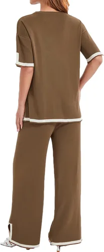 Miniatura 2 de Conjunto casual de 2 piezas para mujer, pantalones de pierna ancha y suéter de punto para verano y otoño