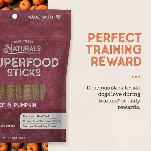 Miniatura 3 de Dog Treat Naturals Palitos de superalimento, carne de res y calabaza, bolsa de 10 onzas, palitos masticables para perros, totalmente naturales