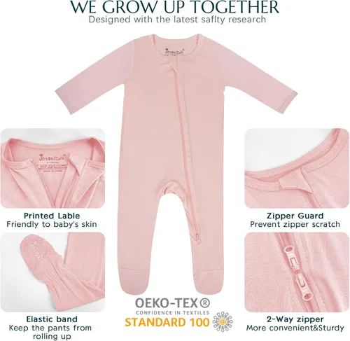 Miniatura 34 de Jimonda Pijama de bambú para bebé, unisex, para niños y niñas, de una pieza, manga larga, cierre de cremallera de 2 vías, mameluco
