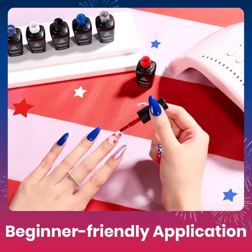 Miniatura 6 de Beetles - Juego de esmaltes de uñas de gel para el 4 de julio, 6 colores rojo, blanco, azul marino, con esmalte de gel de purpurina plateada, se