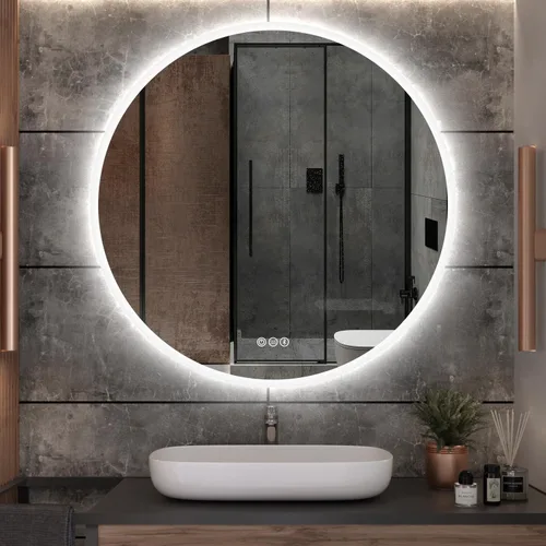 Miniatura 2 de S·BAGNO - Espejo de baño redondo de 32 luces con marco acrílico, espejo de baño LED de tocador montado en la pared, atenuación, cambio