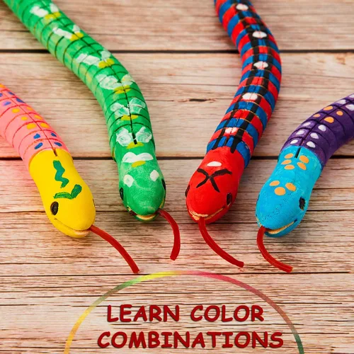 Miniatura 4 de BBTO Serpiente de madera sin terminar con 10 piezas de serpiente de madera flexible articulada con 12 colores acrílicos para manualidades
