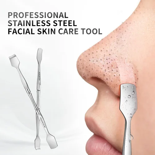 Miniatura 4 de AUSOMTEK Herramienta removedor de puntos negros y limpiador facial de poros, espátula facial de acero inoxidable de doble extremo para rutina