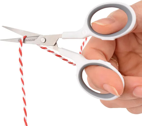 Miniatura 5 de Westcott Tijeras de bordado de 4 pulgadas con cuchillas curvadas de titanio para recortar al ras, manualidades, coser y más (blanco y gris)