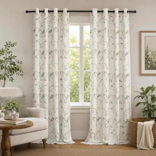 Miniatura 16 de VOGOL - Cortinas de 2 paneles con ramas bordadas de lino sintético con ojales, cortinas para dormitorio/sala de estar, paneles de tratamiento