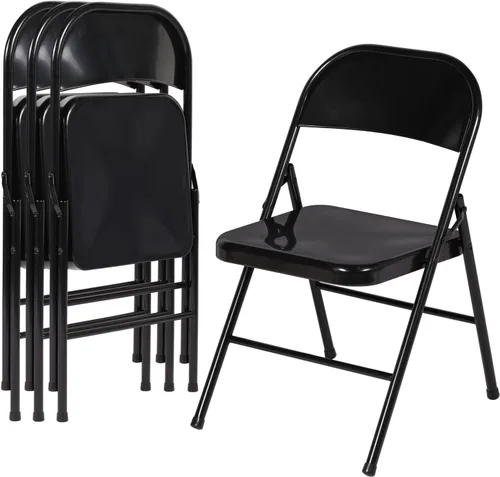 Miniatura 16 de VECELO Juego de 4 sillas plegables de metal, marco de acero con doble bisagra, fácil de plegar y apilar, para oficina, cocina, comedor, boda, patio
