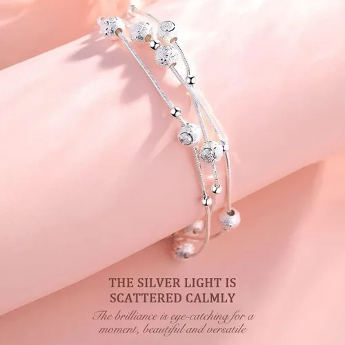Miniatura 4 de FANCIBAND Pulseras de plata de ley 925 con dijes para mujer, delicada cadena de plata ajustable, pulsera de cuentas simples, regalos de joyería