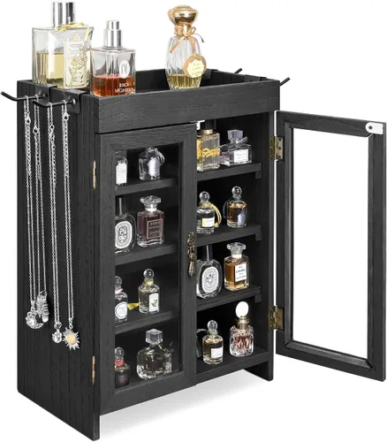 Miniatura 9 de Ikee Design Armario de almacenamiento de madera para encimera. Organizador personalizable con estantes ajustables, puerta de ventana de vidrio