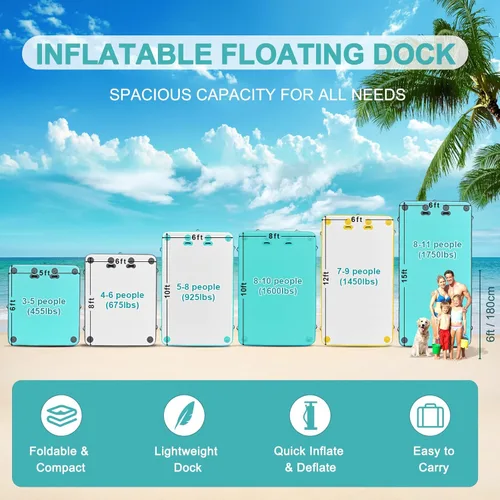 Miniatura 6 de AWSUM Muelle Flotante Inflable Plataforma de Aire Muelle Flotante Isla Balsa con Superficie Antideslizante para Piscina, Playa, Océano