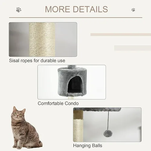 Miniatura 5 de PawHut Árbol para gatos de 85.5 pulgadas, altura ajustable, del suelo al techo, centro de actividades de escalada de 4 niveles, juguete para gatos