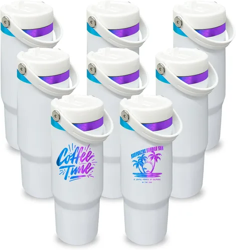 Miniatura 48 de Vaso de 30 onzas con asa superior, vaso aislado al vacío de doble pared con popote abatible, taza de café de viaje de 30 onzas con recubrimiento