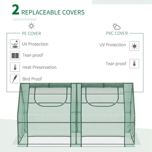 Miniatura 5 de Outsunny Invernadero portátil de 6' x 3' x 3', invernadero de jardín con 2 cubiertas de PE/plástico, marco de acero y 2 ventanas enrollables, verde