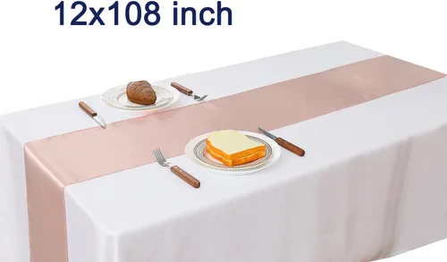 Miniatura 3 de Paquete de 10 caminos de mesa de satén rosa claro de 12 x 108 pulgadas - WENSINL camino de mesa rosa claro para fiesta, boda, cumpleaños, banquete