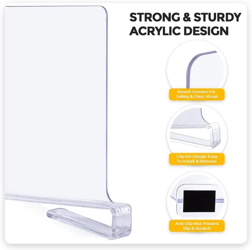 Miniatura 5 de JOY DECOR Paquete de 6 Divisores de Estantes Acrílicos Transparentes para Organizador y Almacenamiento de Armarios, Separadores de Estantes