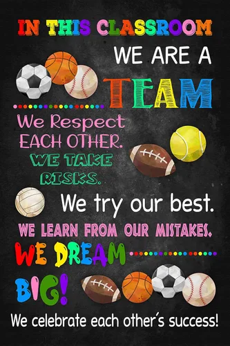 The Hygge Life Póster de regla del aula de deportes, pósteres de comportamiento para el aula, póster imprimible para clase, póster de fútbol