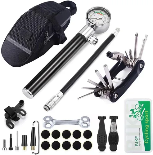 Miniatura 10 de YBEKI Kit de reparación de neumáticos de bicicleta con mini bomba de 210 PSI y multiherramienta 10 en 1 Incluye rompedor de cadena, parches sin