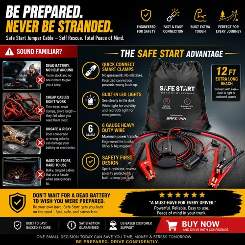 Miniatura 9 de Safe Start Cable de puente Cables de puente resistentes para camiones, SUV Arrancador de auto rescate Conexión rápida, luces integradas