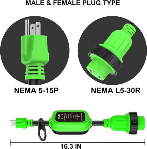 Miniatura 2 de EyGde Adaptador RV de 30 a 15 amperios 110 con protector contra sobretensiones, adaptador patentado de 15 amperios macho a 30 amperios hembra