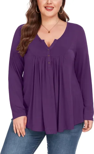 Miniatura 2 de Camiseta básica para mujer, talla grande, cuello Henley, con botones, ajuste holgado, estilo casual