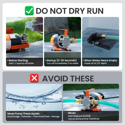 Miniatura 7 de Cleartide - Bomba de transferencia de agua 115V, 1/10HP 380GPH, bomba de agua eléctrica de uso general con kit de manguera de succión de 6 pies