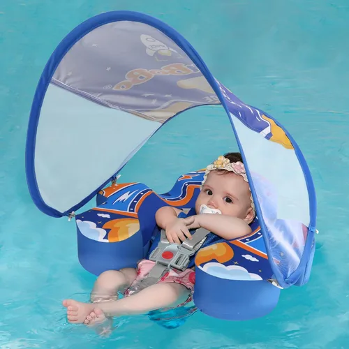 Swimbobo - Flotadores para piscina con toldo no inflable, material de tela suave y agradable a la piel, flotador de natación infantil para niños y