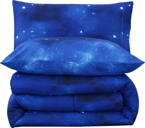 Miniatura 7 de SDIII Juego de edredón de 3 piezas azul de la galaxia tamaño matrimonial, edredón suave de microfibra ligero azul y rosa espacial tamaño Galaxia 1