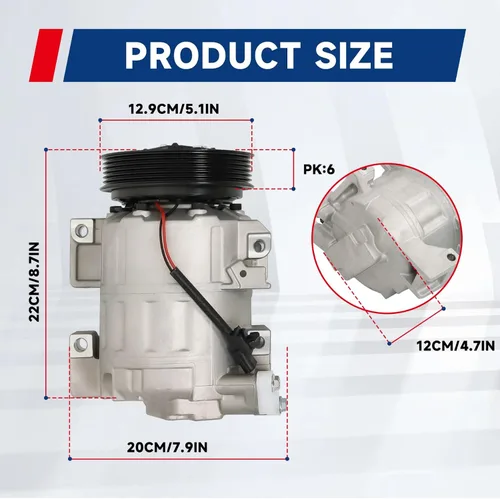 Miniatura 7 de waltyotur Reemplazo de Compresor de A/C AC para Nissan Altima 2007-2012, Nissan Sentra 2.5L 2007-2012 CO 10886C 92600JA00A