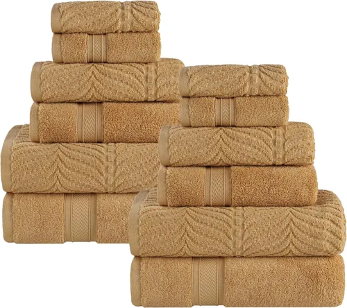 Miniatura 55 de Superior Juego de toallas surtidas de algodón Chevron de 12 piezas, cero torsión, secado rápido, artículos esenciales para el hogar, ducha, spa