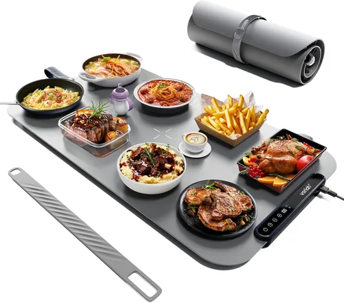 Miniatura 9 de Esterilla de calentamiento para alimentos, bandeja de calentamiento eléctrica Voriah con 3 ajustes de temperatura y apagado automático, calentador
