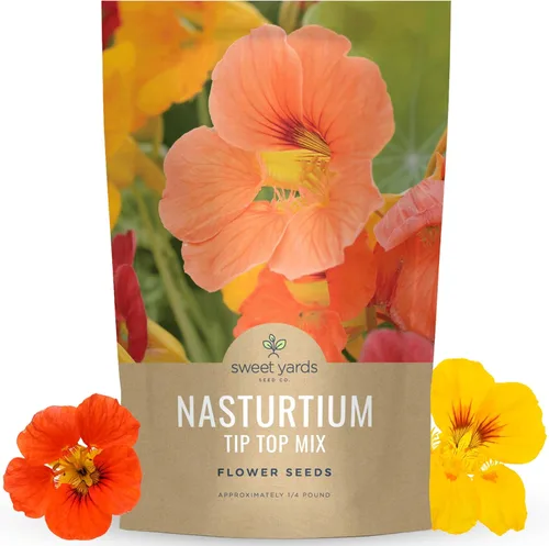 Miniatura 8 de Nasturtium Tip Top Mix - Paquete grande de 1 onza - 200 semillas de flores para plantar - Tropaeolum majus