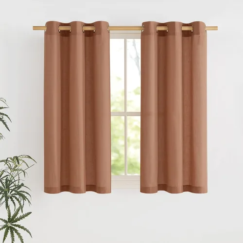 Miniatura 250 de NICETOWN Cortinas de lino natural con textura de lino para dormitorio, mezcla de lino rústica con ojales en la parte superior, semitransparentes
