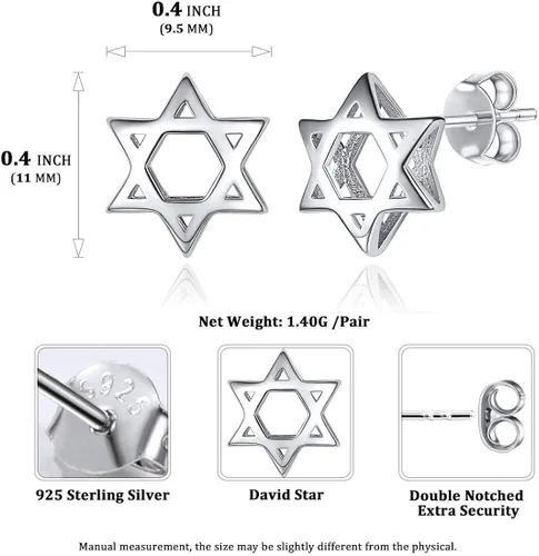 Miniatura 3 de ChicSilver Pendientes hipoalergénicos de plata de ley 925 con diseño de estrella de David para mujer con caja de regalo