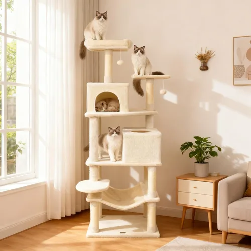 DORTALA Árbol moderno para gatos de 75 pulgadas de alto, torre para gatos de varios niveles con condominios grandes, postes rascadores de sisal,