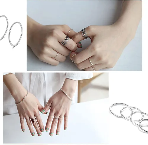 Miniatura 4 de CANDYFANCY Anillos delgados de plata de ley 925 de 0.039 pulgadas apilados por debajo de la rodilla para mujer, anillos apilables, tamaño 2.5-8.5