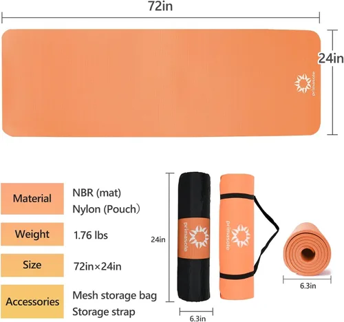 Miniatura 7 de Primasol Yoga Mat, 0.4 inch (10 mm), 0.6 inch (15 mm), Thick Wide, Exercise Mat, Fitness, Pilates, Muscle Training, Yoga