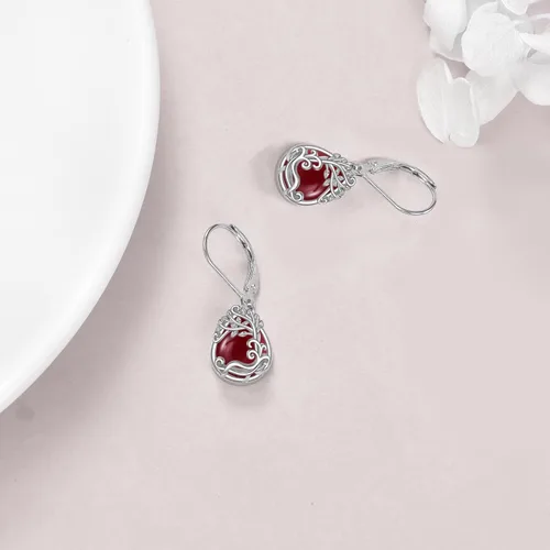 Miniatura 186 de Aretes colgantes con forma de lágrima de filigrana de piedra lunar de plata de ley 925 con cierre de palanca para mujer, regalos de joyería