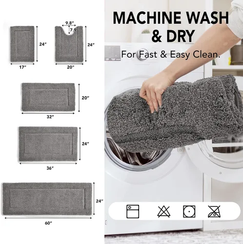 Miniatura 2 de Deconovo Alfombra de baño antideslizante, ultrasuave, de secado rápido, súper absorbente, lavable a máquina, alfombra de felpa prémium para baño
