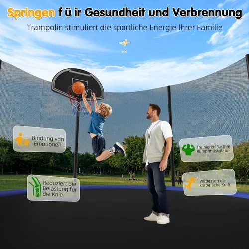 Miniatura 6 de Redkid, Trampolín para exteriores de 305/144.1 in de diámetro, trampolín infantil con red de seguridad, escalera, tabla de aro de baloncesto