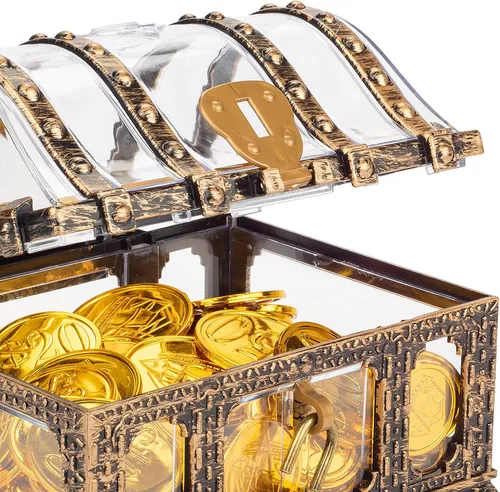 Miniatura 5 de Cofre del tesoro antiguo transparente para niños, almacenamiento pirata de plástico y caja decorativa Baúl antiguo transparente 1