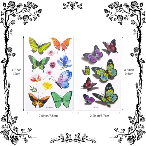Miniatura 2 de PAGOW 40 hojas (alrededor de 250 unidades) tatuajes de mariposa autoadhesivos para adultos y niños y mujeres, calcomanías temporales impermeables