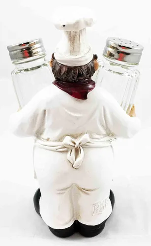 Miniatura 3 de Ebros French Fat Bistro Chef Hugging Seasons and Spice Salt Pepper Shaker Holder Figurine Stand Iron Chef Sous Food Taster Cook Decor Statue