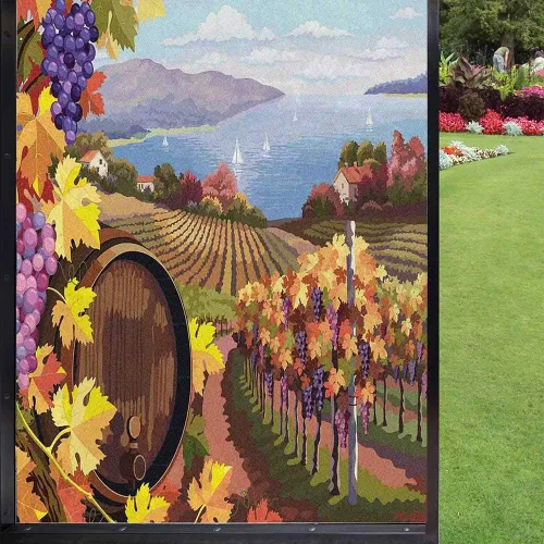 Miniatura 10 de Película escénica de verano para ventana, película de privacidad para ventana, prado floral silvestre en montañas alpinas, puesta de sol, Color 1