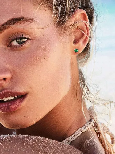 Miniatura 2 de ChicSilver Aretes de plata de ley 925 con forma de corazón brillante, redondaprincesa con piedra natal para mujer, joyería de cumpleaños